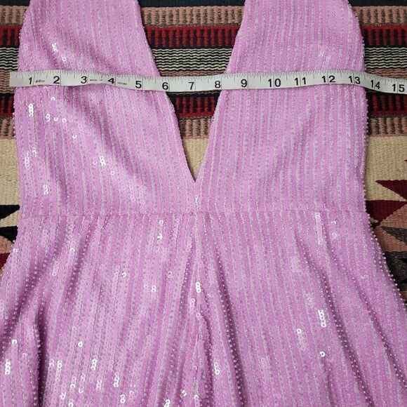 NWT Misha Collection Tia Mini Dress Sz‎ 4 Sleeveless Beaded Sequins V Neck LiLac - Picture 8 of 14